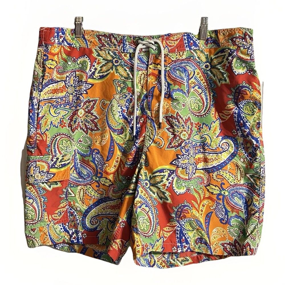 Polo Ralph Lauren Multicolor Paisley Swim Trunks Men’s XXL Drawstring Clean ￼